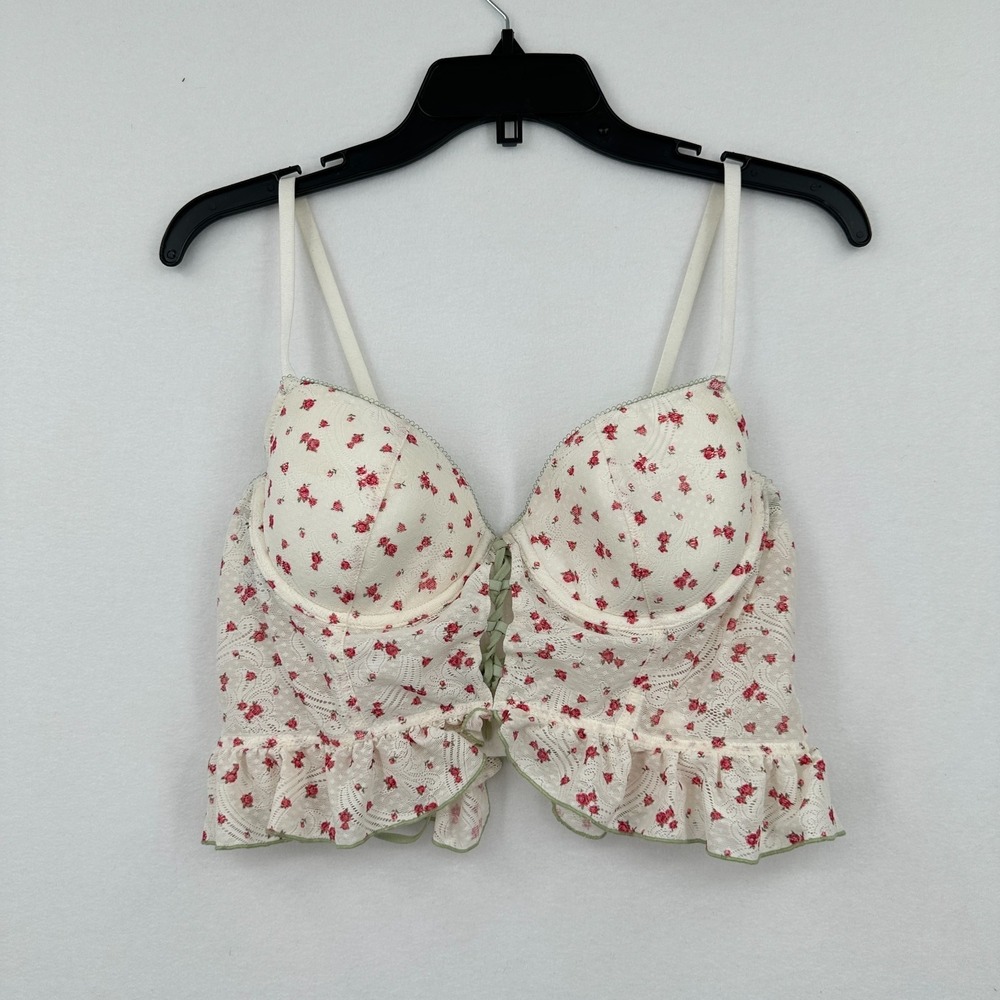 Forever 21 Floral Bustier Corset Top Womens XL Lace Up Padded Underwire Romantic